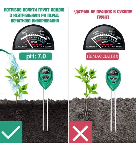 Анализатор грунта 3 в 1,  влажности, освещенности, измеритель кислотности pH 110203 фото