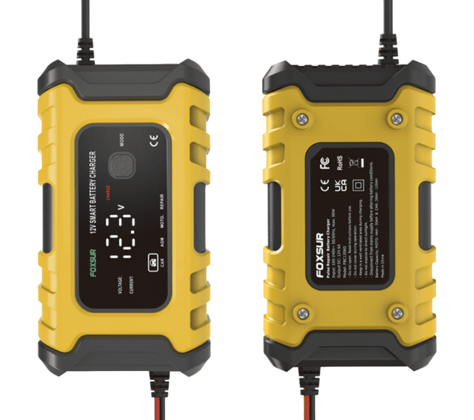 Зарядний пристрій для автомобільного акумулятора Foxsur 12V 6A з функцією відновлення  110169 фото