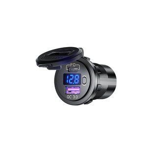 Врізна розетка USB з вольтметром QC 3.0 USB + PD Type-C 12В-24В, (швидка зарядка) 110145 фото